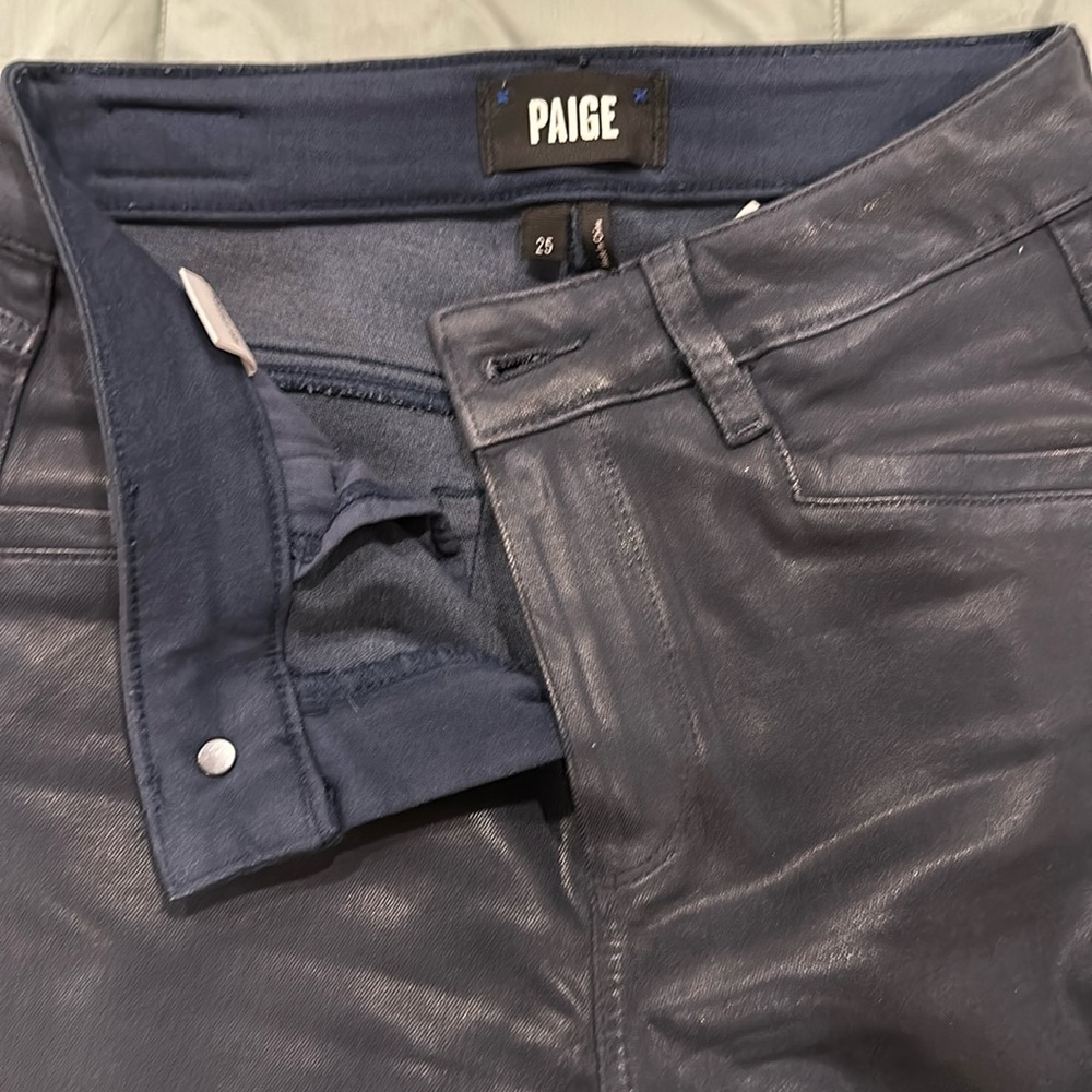 Paige navy blue size 25 wax denim style number is RN 27002